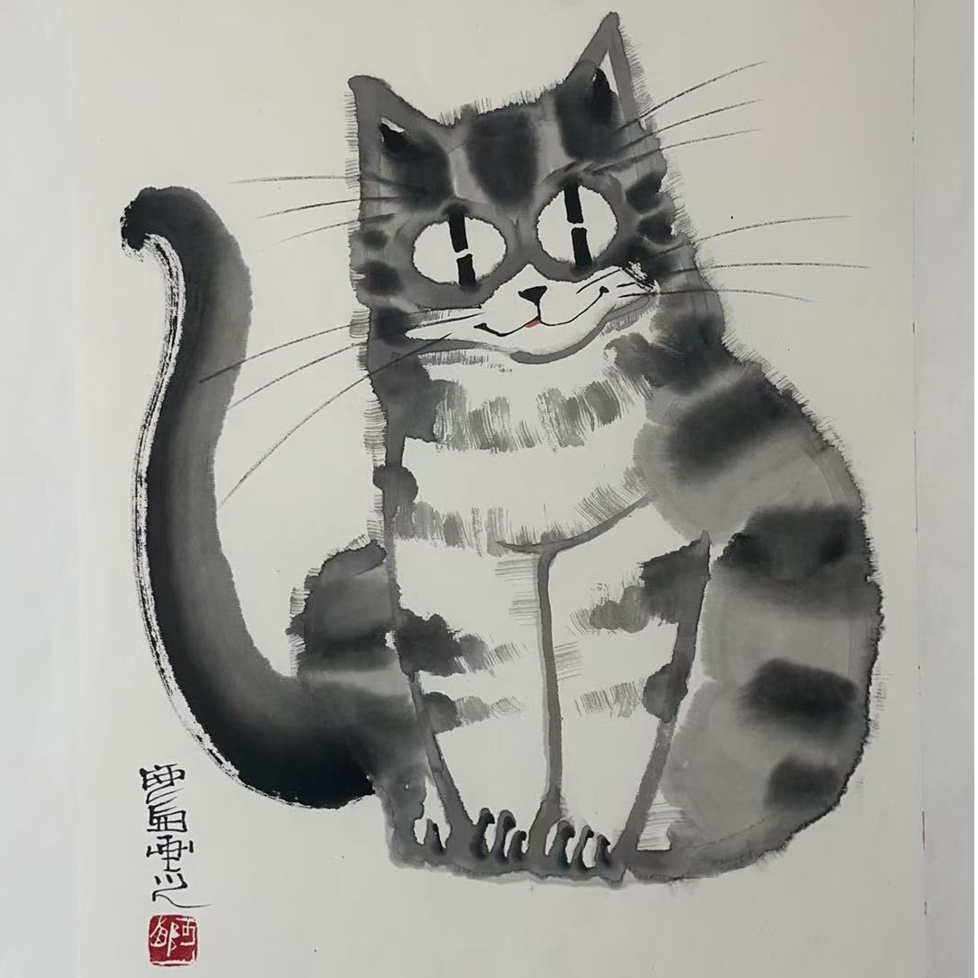 阿西国画作品《猫》34*45