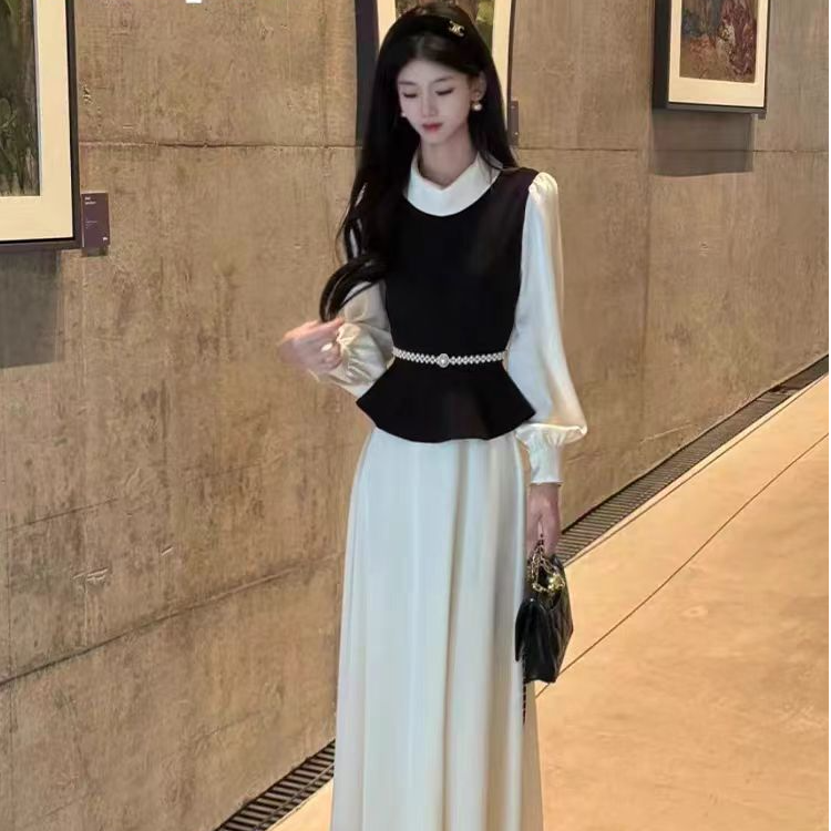 【80-180斤】秋季长袖连衣裙女淡人高知穿搭巨好看假两件长裙6035