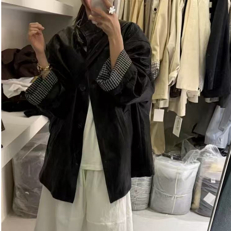 7905洛维奇看展日 韩代带包包！立领PU皮外套