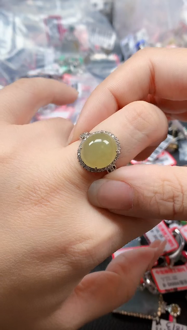 银S925镶嵌戒指翡翠天然A货缅甸翡翠