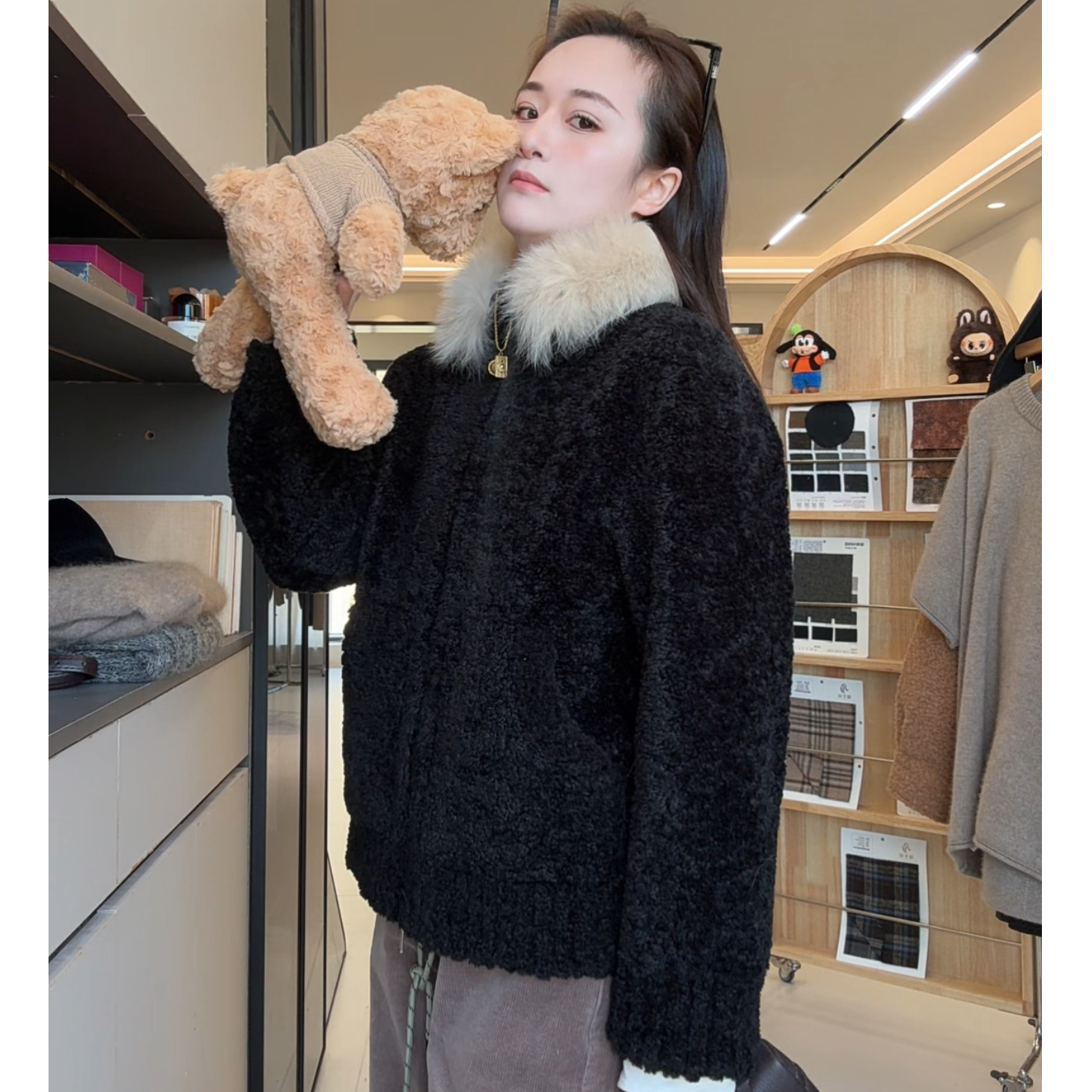 韩系高级感毛领羊羔毛外套女秋冬慵懒宽松皮毛一体毛茸茸上衣1310
