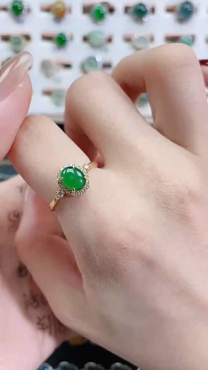 银S925镶嵌戒指翡翠 天然翡翠