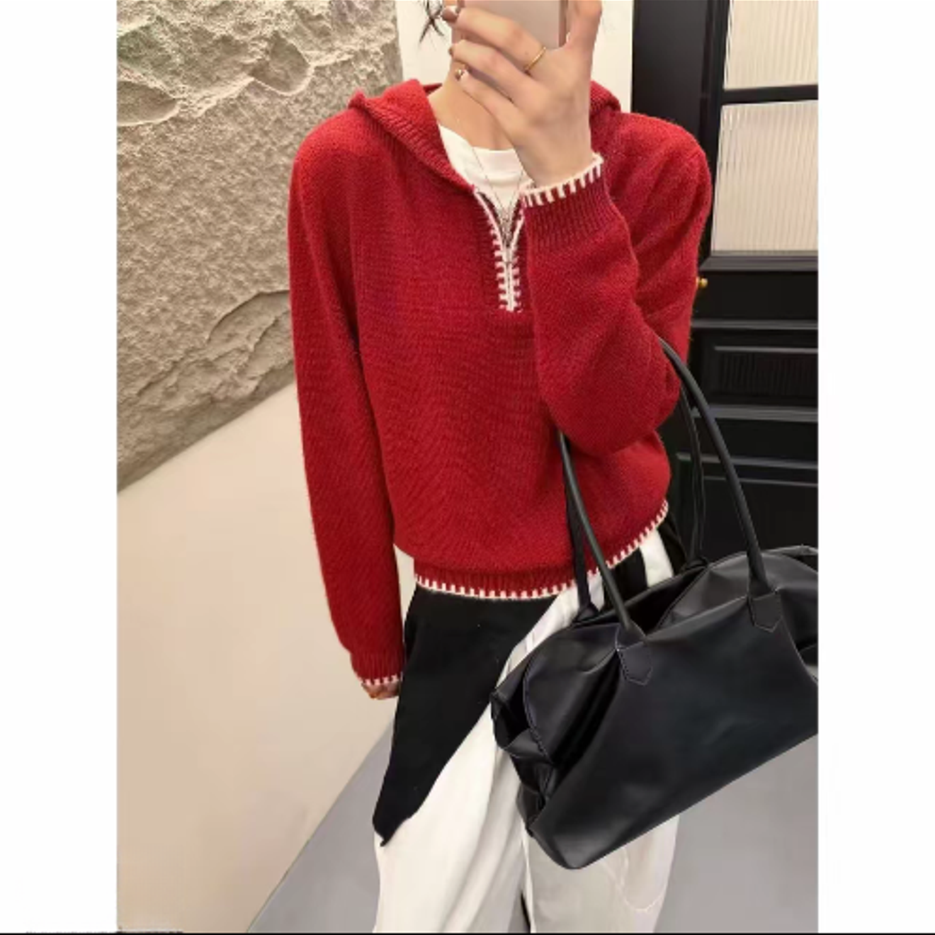 阿婷家@【tea】连帽修身显瘦针织连帽毛衣