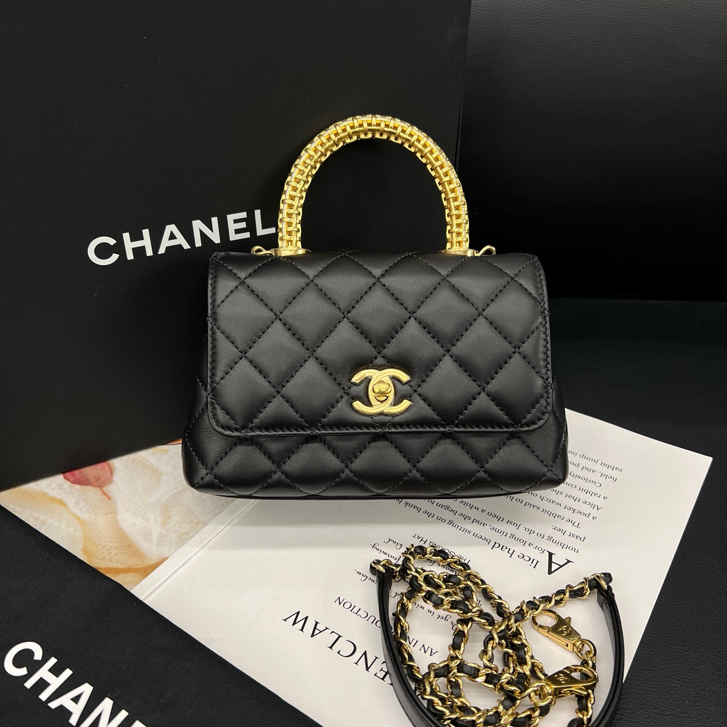 99新 Chanel/香奈儿 专柜57500黑金25年水钻cocohandle单肩包D266