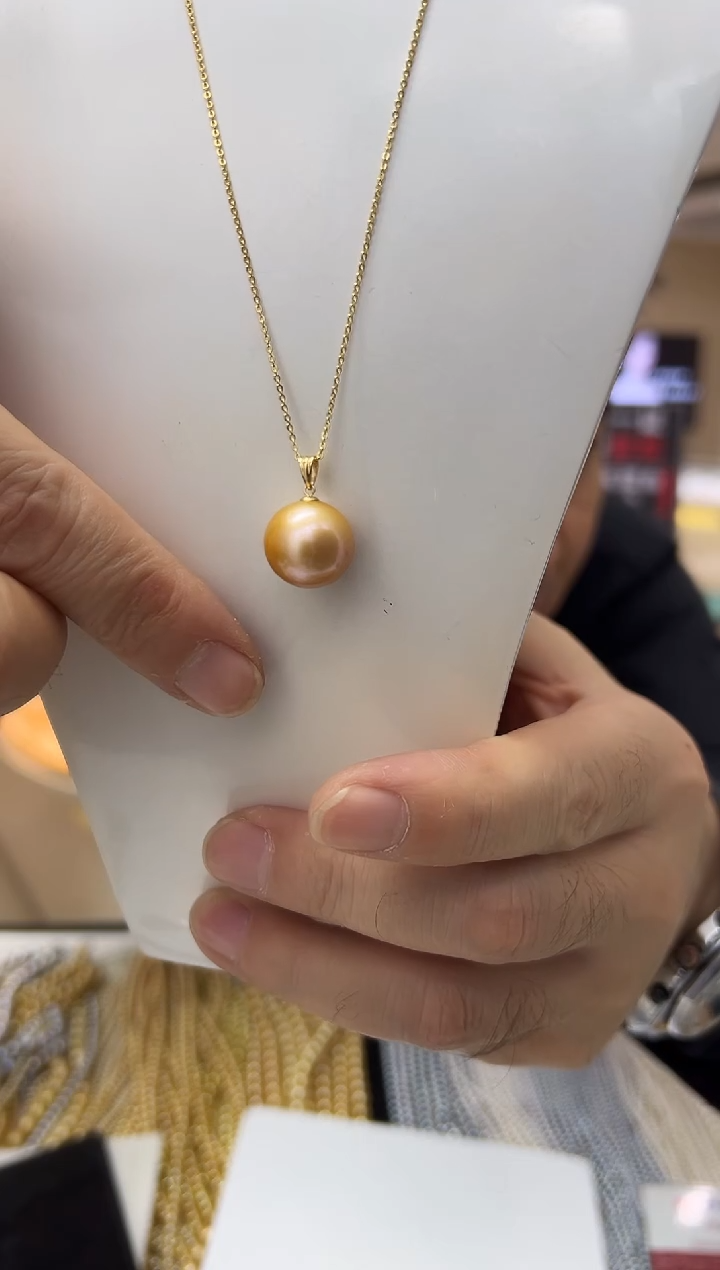 无吊坠925银【飛梵18】14-15mm正圆极光浓金几乎无暇瓜子扣款