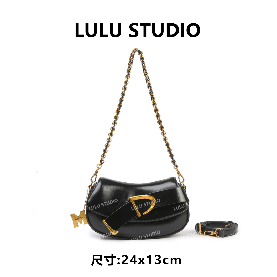 【RAIN.CUN】SKL-7795-1-黑色气质时尚百搭简约斜跨轻奢女包