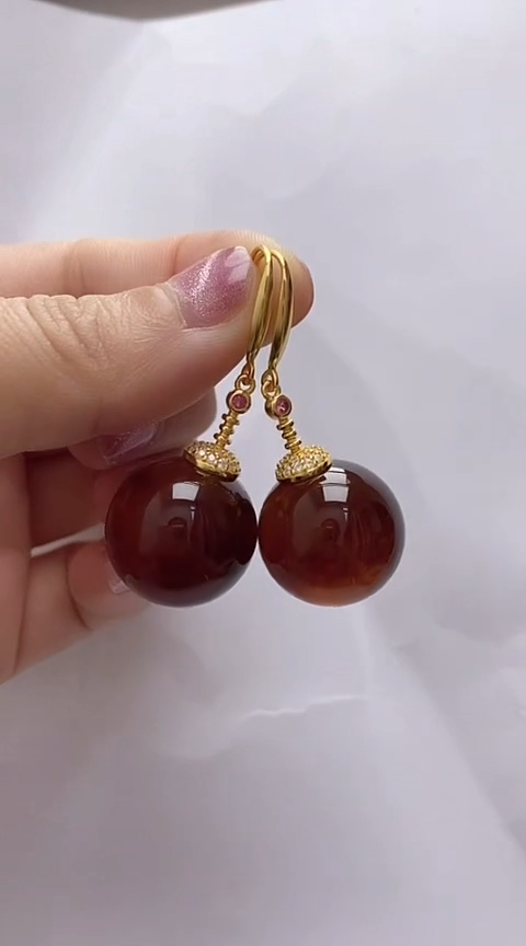 【闪购商品】琥珀裸石银S925镶嵌琥珀耳坠