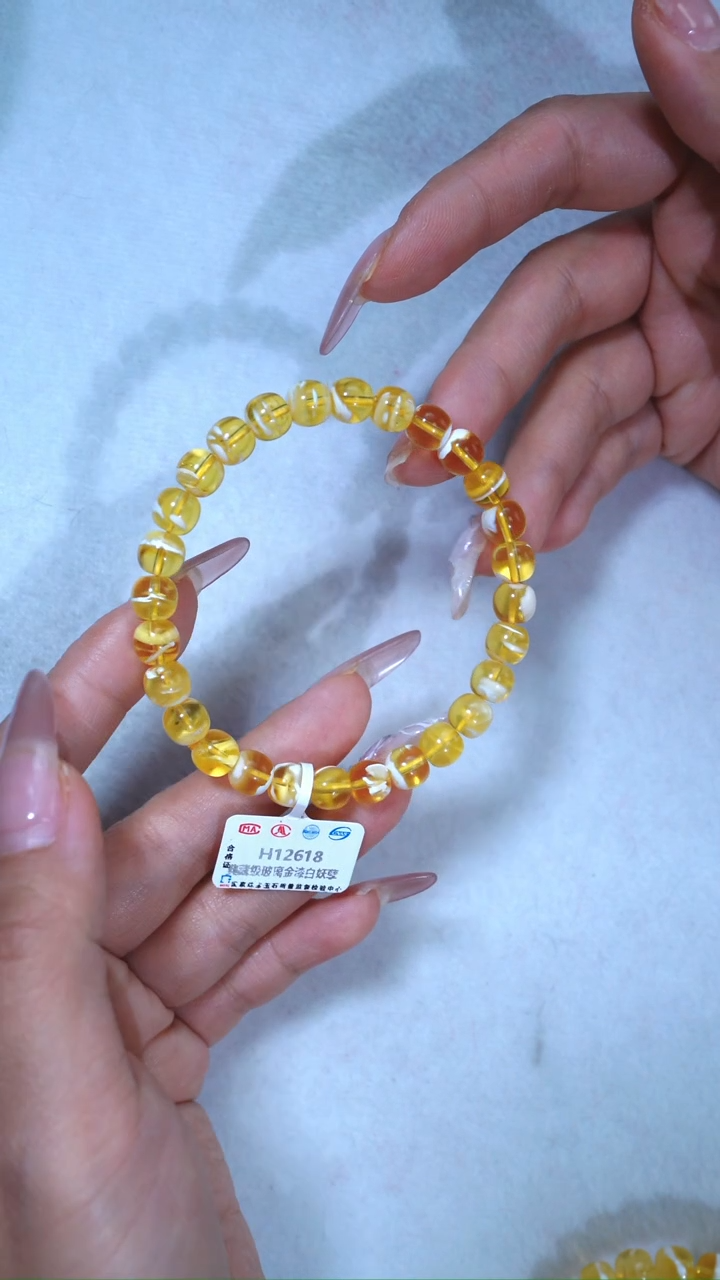 【闪购商品】蜜蜡手链未镶嵌618，7.5mm金漆瓷白妖孽