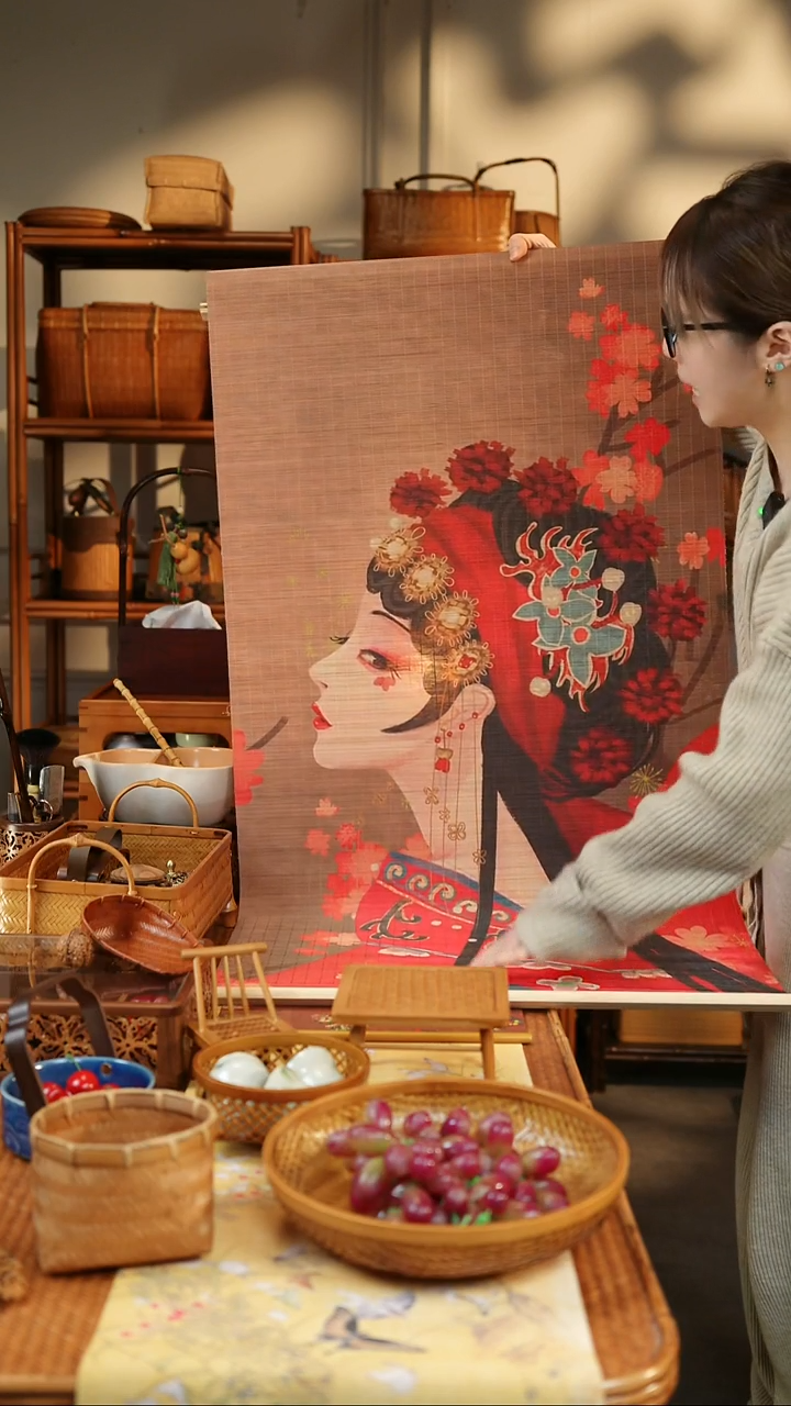 竹编虞姬挂画茶席