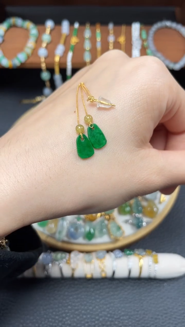 【闪购商品】翡翠耳饰18K金镶嵌2个  JK438