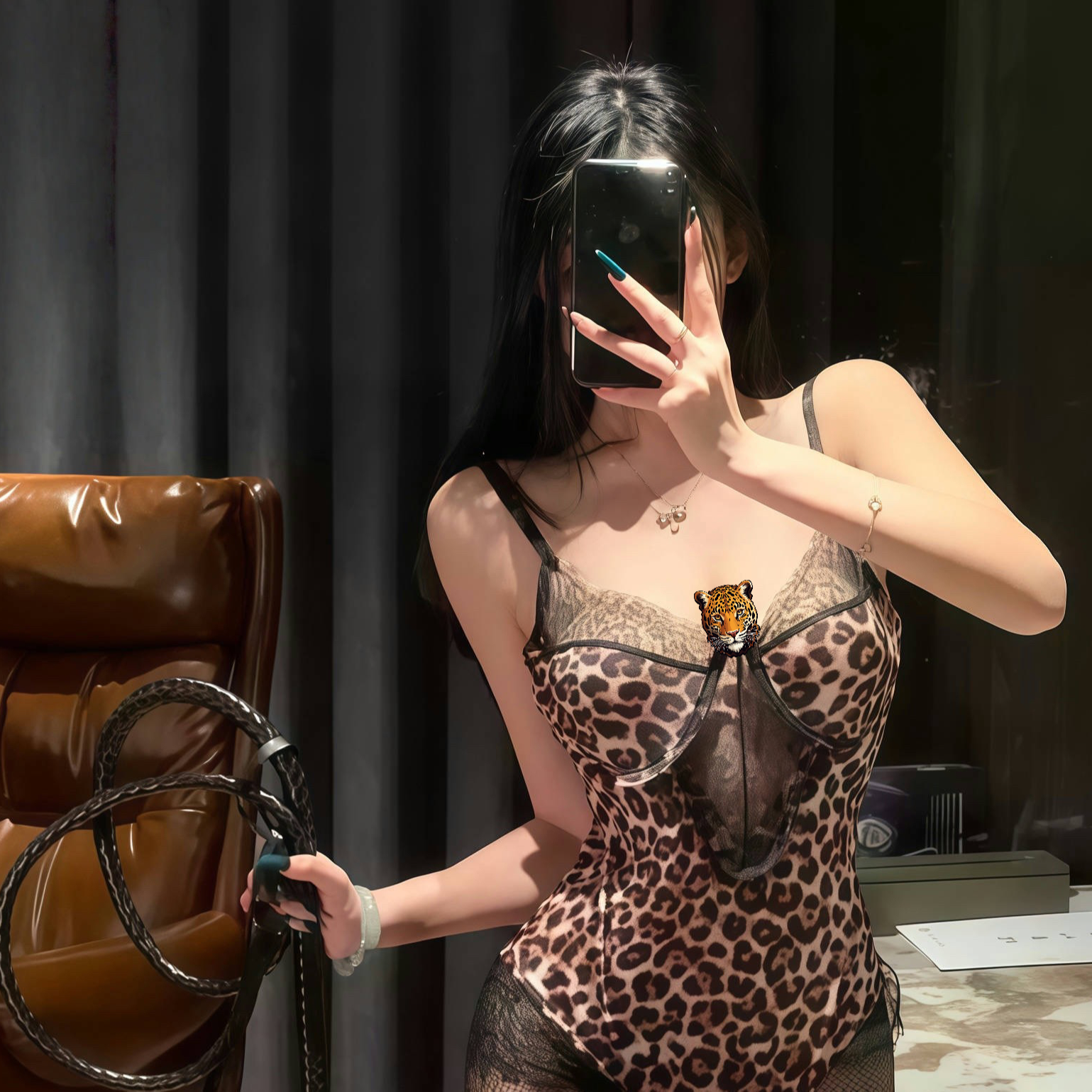 【豹纹】性感带钢圈蕾丝显瘦纯欲夏季镂空聚拢修身火辣露背欧美睡衣