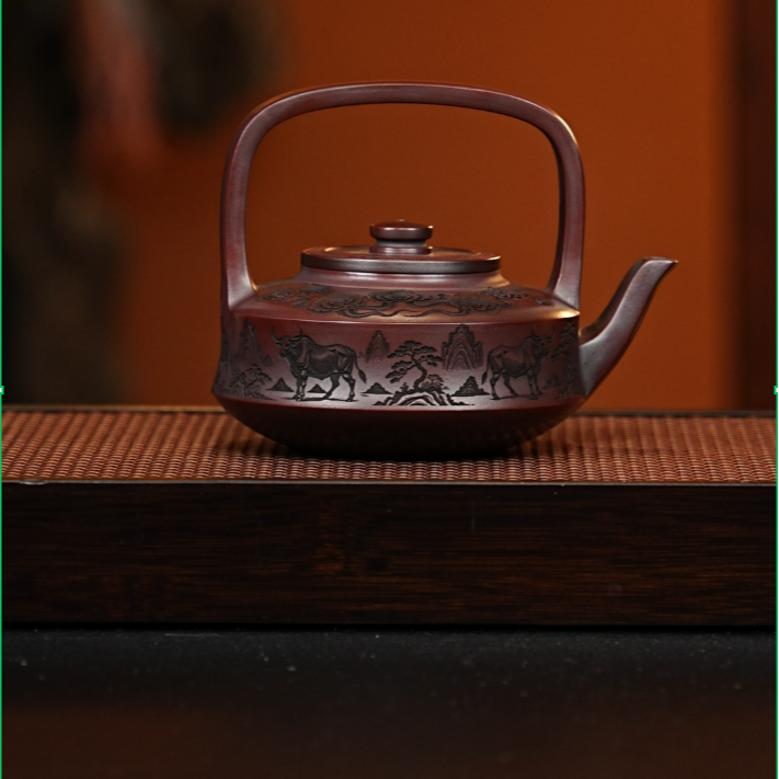 宜兴紫砂 吴京提梁 龙山古乌泥 吴国政 h648