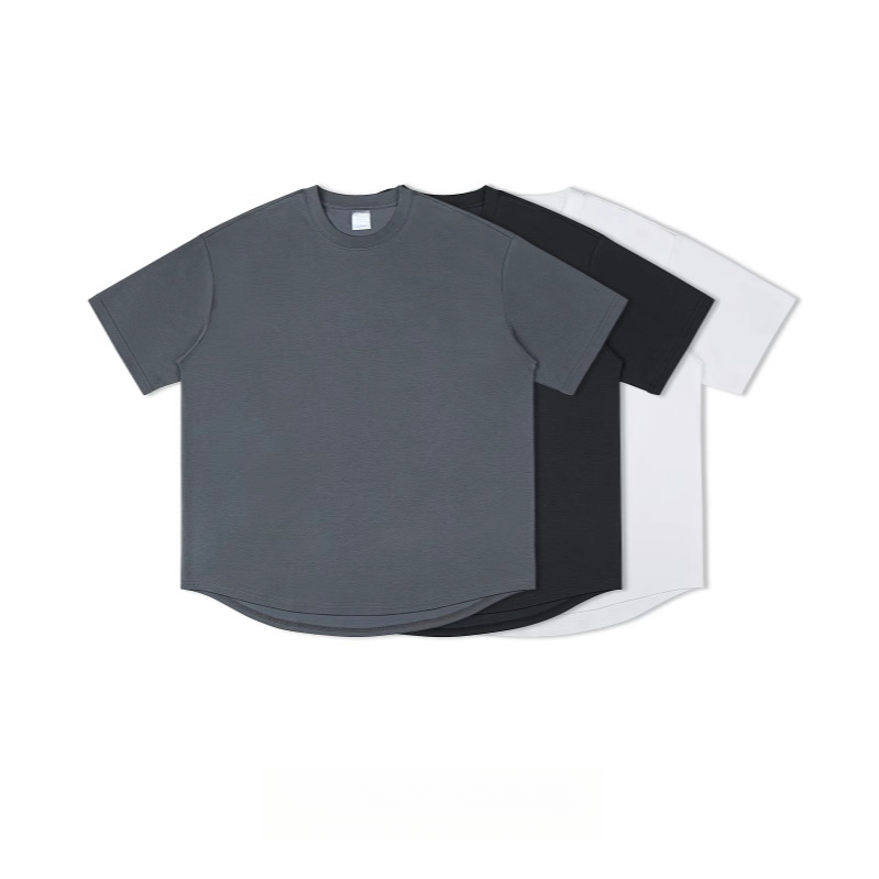 FBUF凉感纤维300G弧形下摆廓形宽松落肩短T恤欧美街头百搭-RQ048