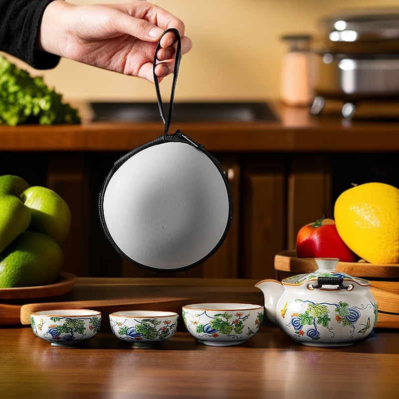 AA005景德镇古拙堂硕累累宝瓶手抓壶旅行茶具汝窑高档户外饮茶D