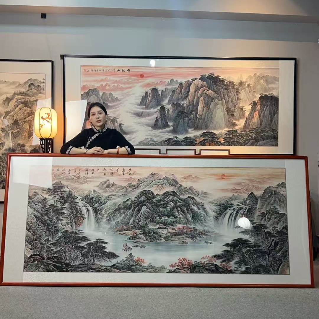纯手绘-仙山处处呈吉祥旭日冉冉（208*86）新中式国画挂画装饰画
