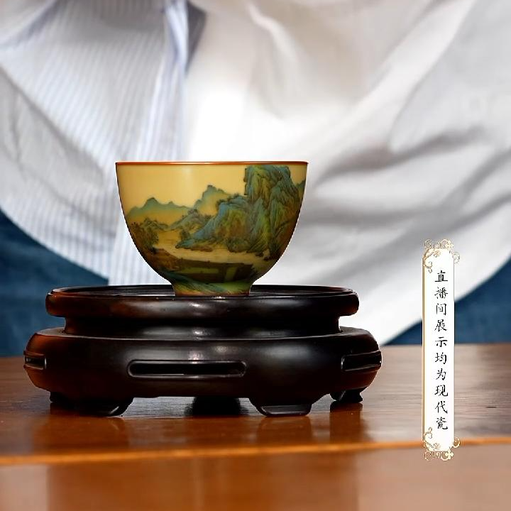 【小乔赏瓷】谢小金 景德镇手工手绘春山图卷杯