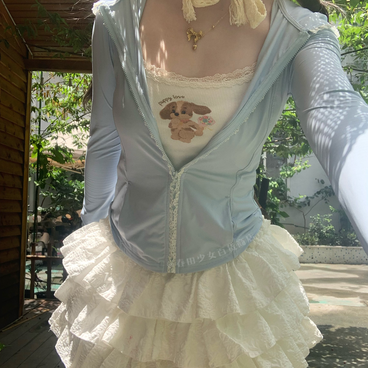 防晒衣连帽衫蕾丝花边拉链少女可爱休闲百搭透气秋冬外套轻薄复古