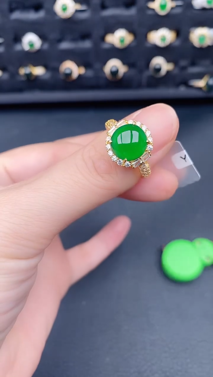 银S925镶嵌戒指翡翠天然a货翡翠150