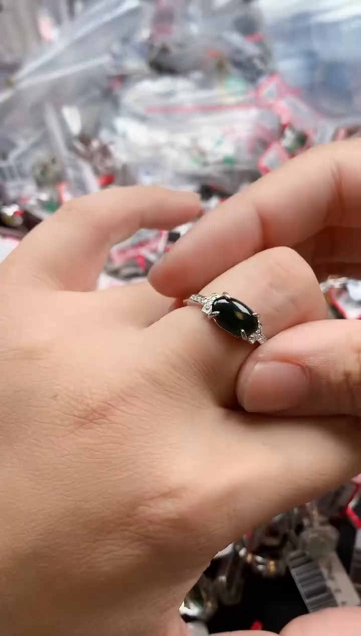 银S925镶嵌戒指翡翠天然A货缅甸翡翠