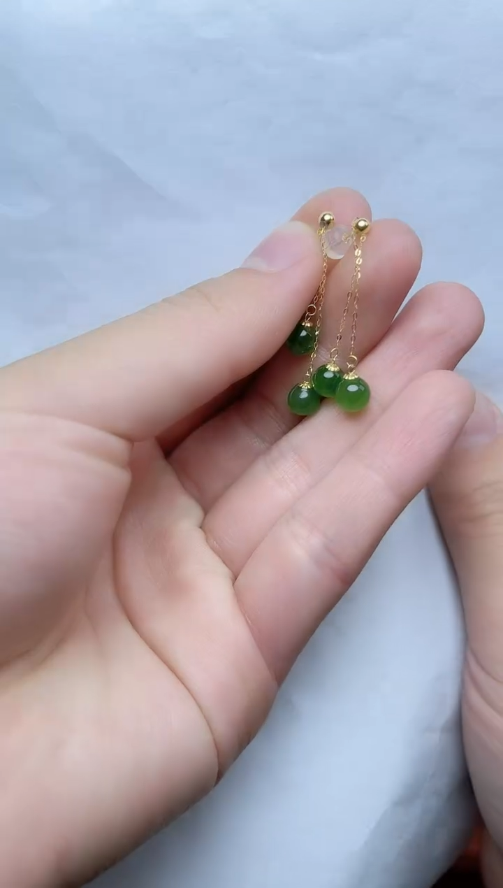 【闪购商品】和田玉耳饰18K金镶嵌06碧玉耳钉