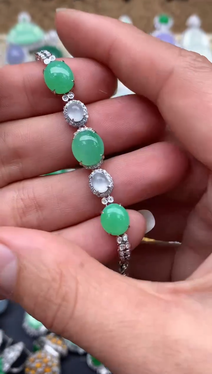 【闪购商品】翡翠手链18K金镶嵌445-中国好珍宝