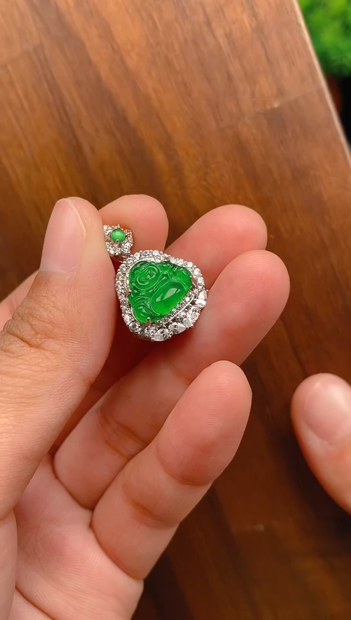 【闪购商品】翡翠吊坠(不含链)银S925镶嵌银色佛公吊坠