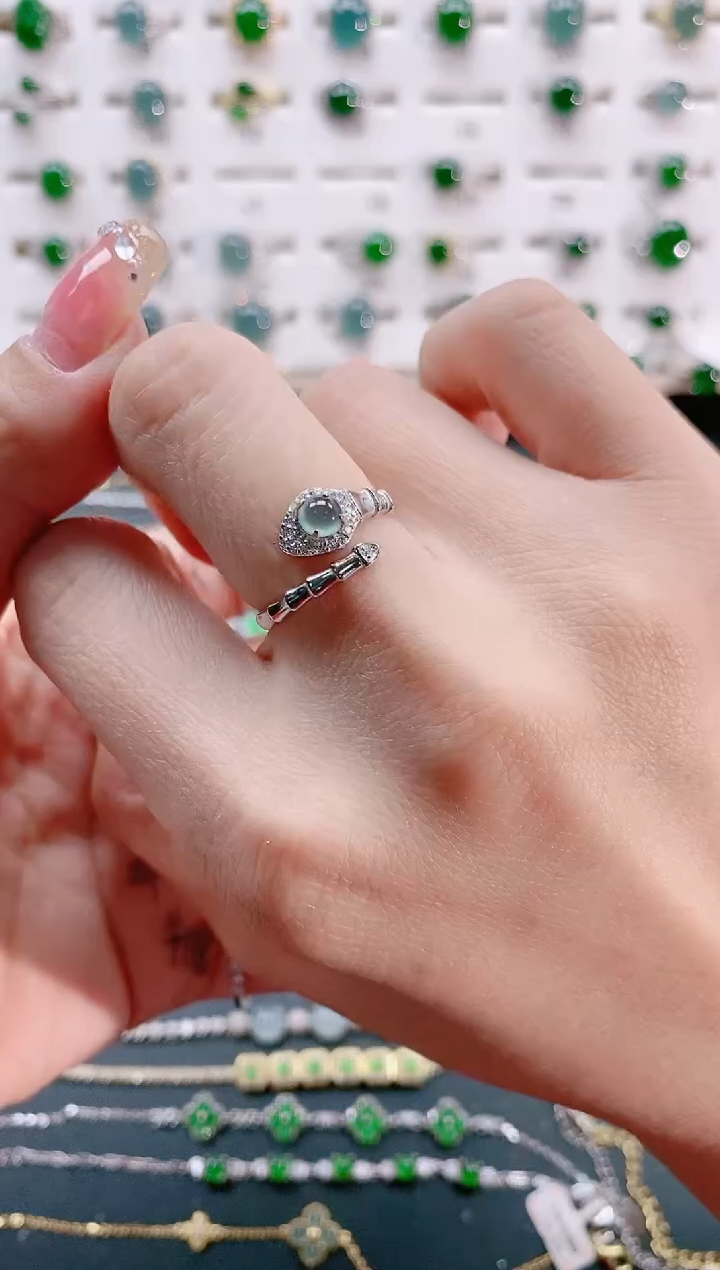 【闪购商品】翡翠戒指银S925镶嵌天然翡翠