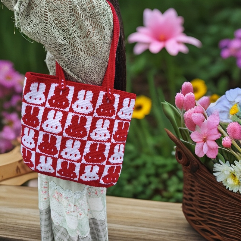 兔子像素包小包包手拎包手工编织包卡通红色便携小布包