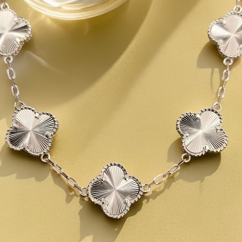 足银手链 足银手链 四叶草时尚双面百搭银色手链