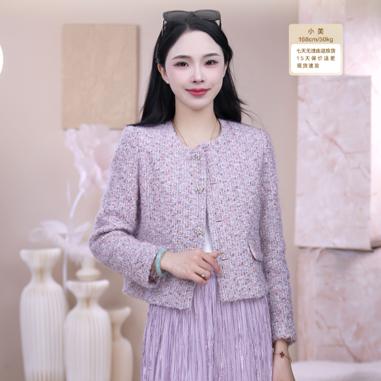 玖姿安娜蔻甜美淑女绵羊毛香风蝴蝶纱短款外套女JTEQ40505