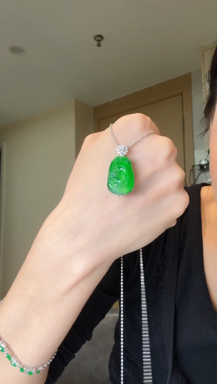 翡翠银S925镶嵌吊坠(不含链)天然翡翠吊坠