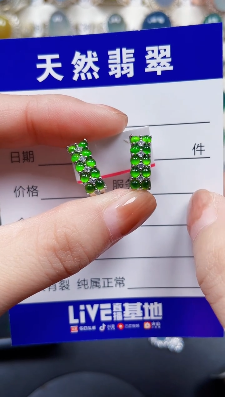 银S925镶嵌翡翠耳饰675