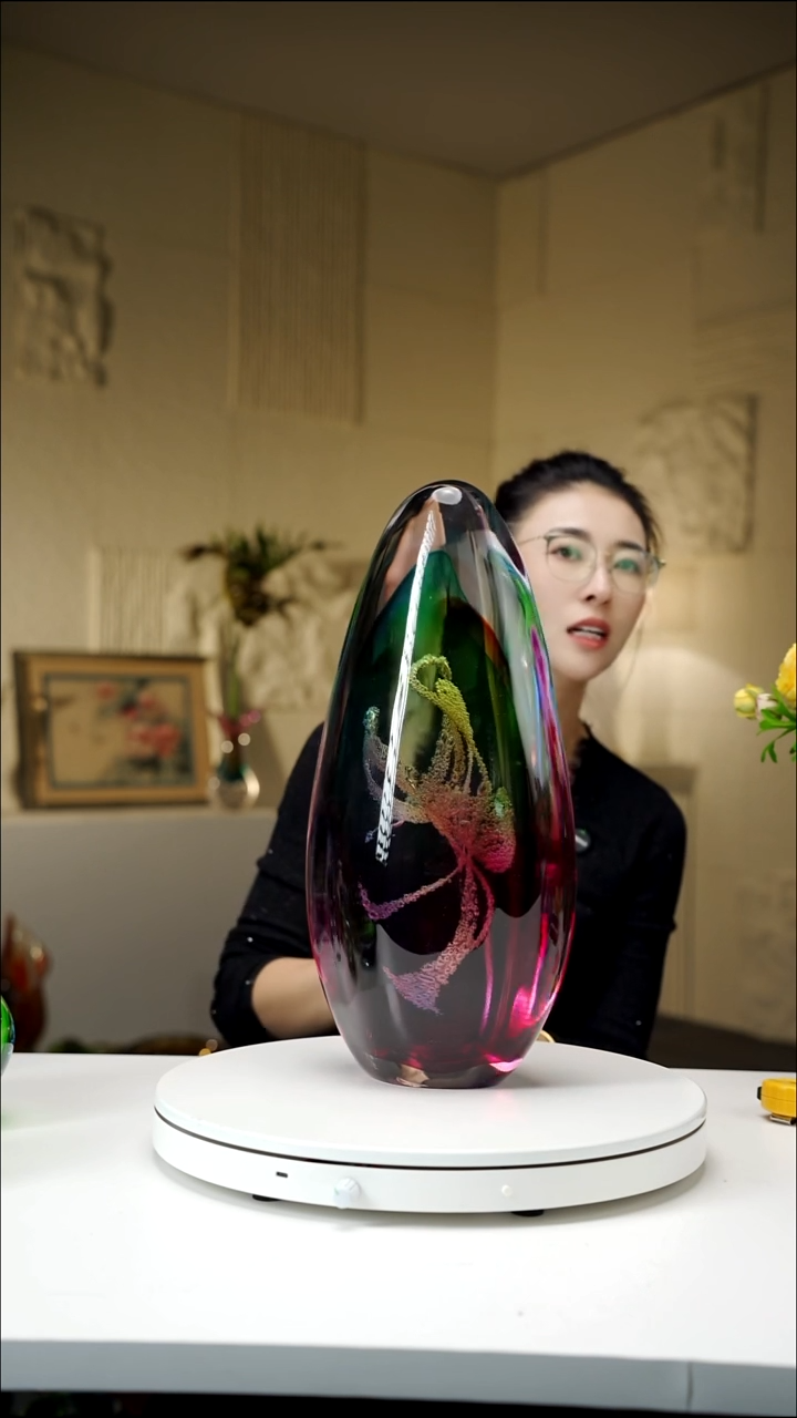 手工艺品琉璃金红色月虹摆件95号