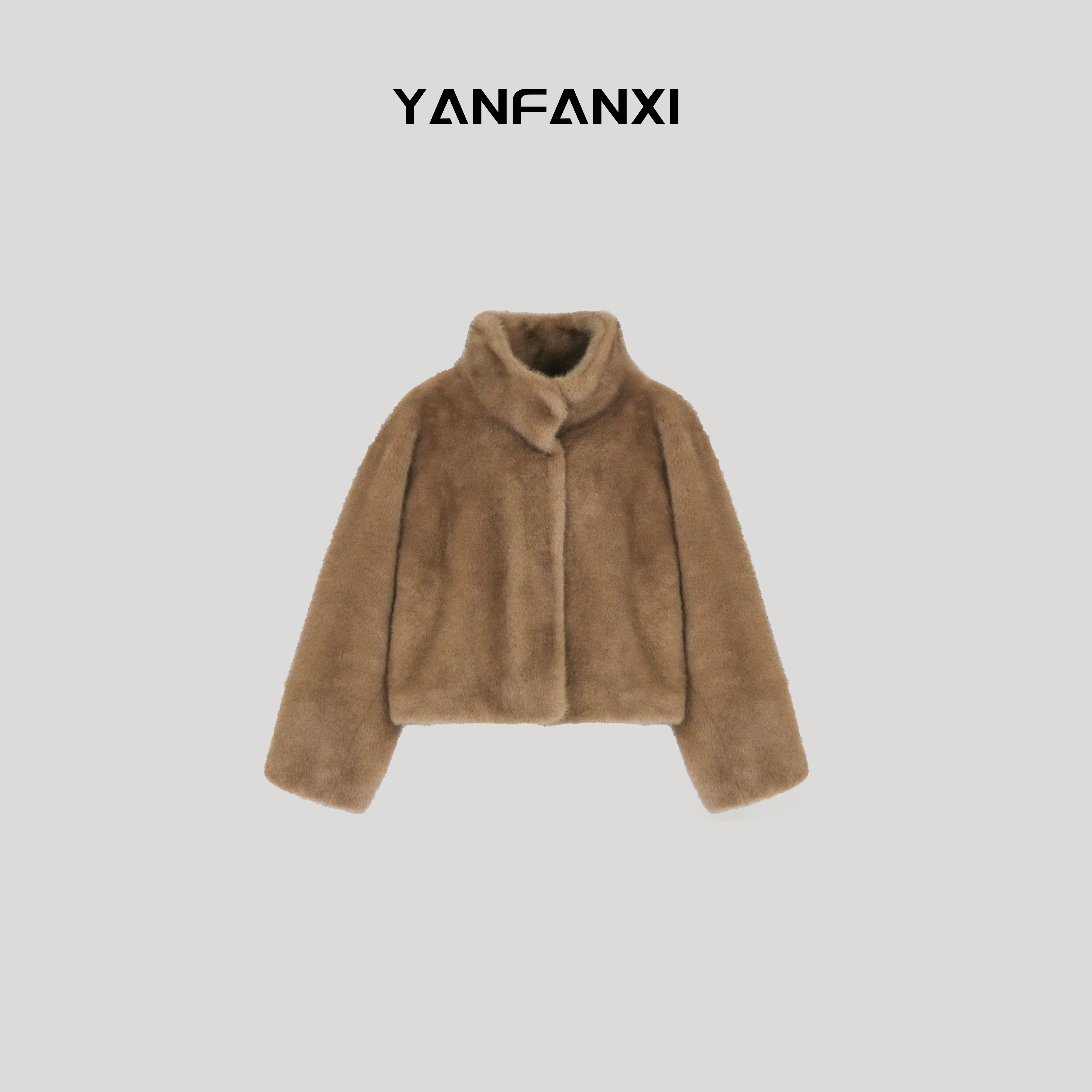人造皮草 YANFANXI 冬日暖棕焦糖色短款皮草外套 软糯不掉毛