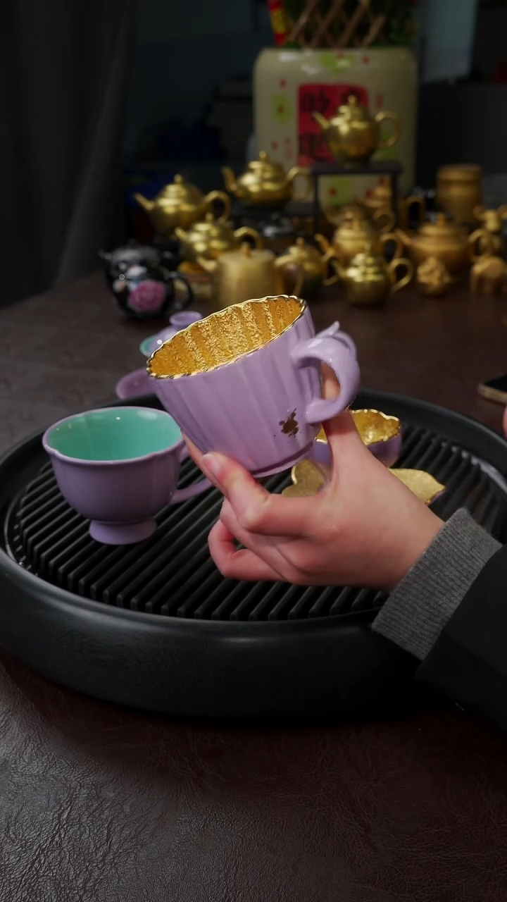 【闪购商品】杯【宜景窑烟幕紫鎏金】筋纹马克杯