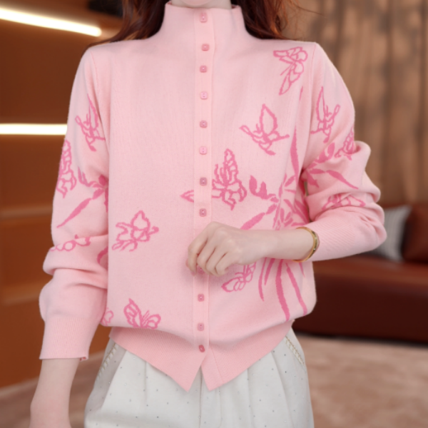 蝶香安澜2026新款长袖毛衣女漂亮套头立领上衣女外搭气质保暖