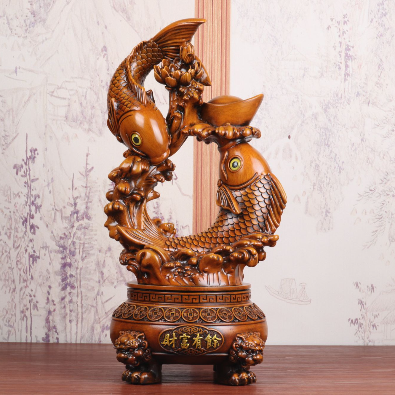 年年有余鱼摆件家居客厅酒柜电视柜乔迁新居礼品约长20高38厘米