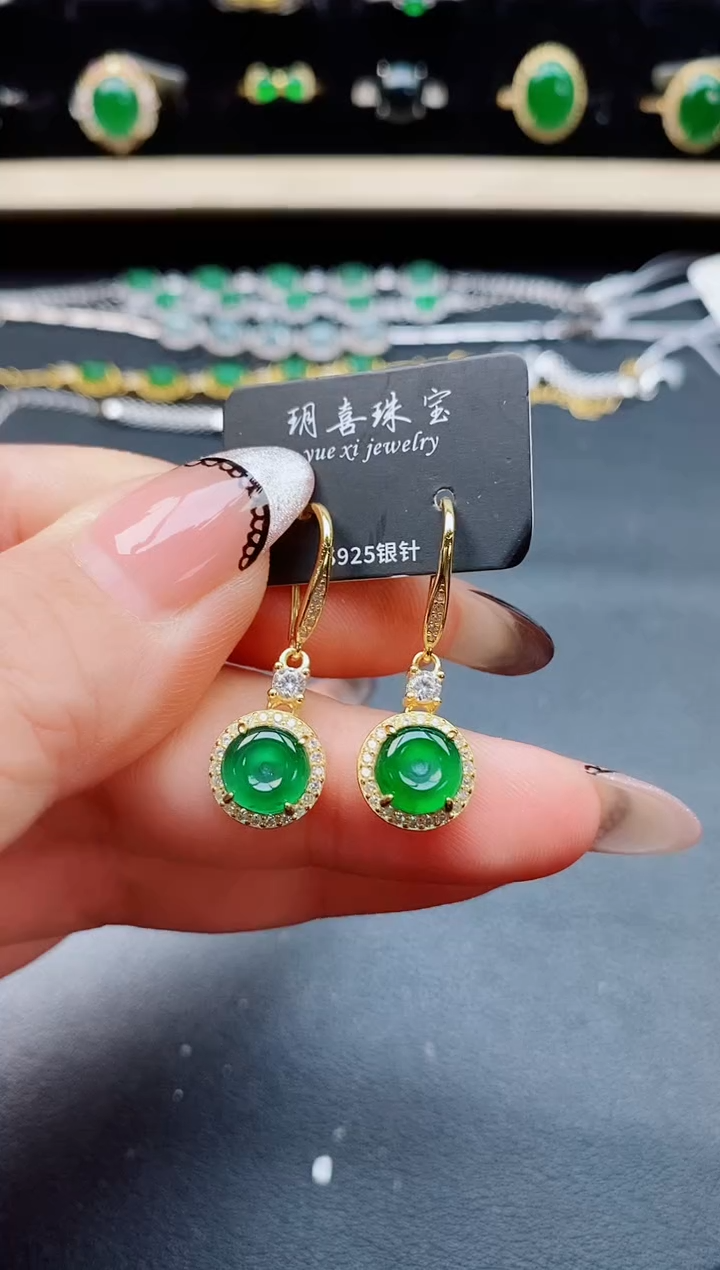 翡翠银S925镶嵌耳饰58050