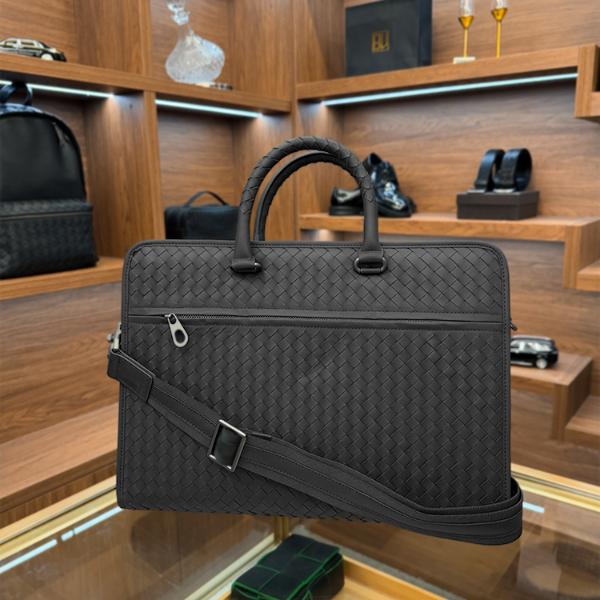 BVBV头层胎牛皮纯手工编织公文包单肩包斜挎手提包商务休闲电脑包