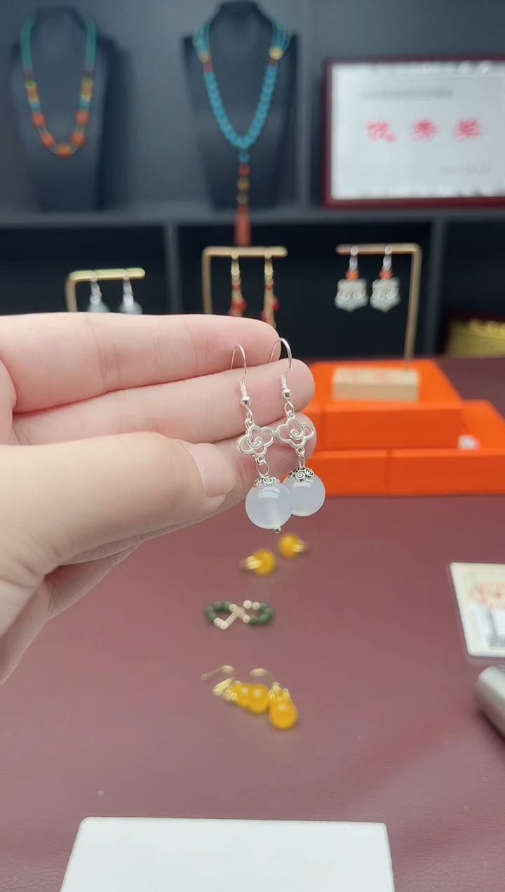 银S925镶嵌耳饰玛瑙/玉髓101