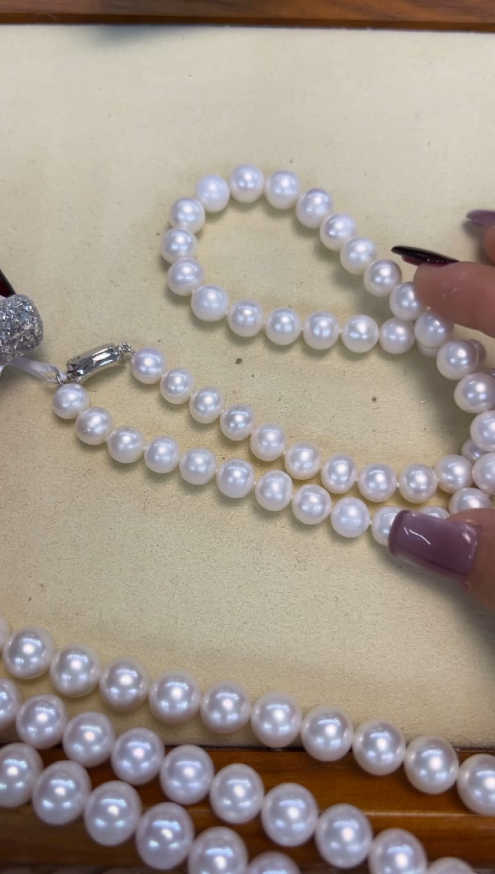 颈饰银S925镶嵌淡水珍珠8.5-9.5MM天然淡水无核珍珠
