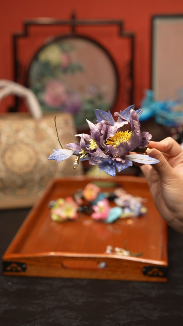 刺绣妮**咪非遗手工绒花饰品改懒人夹
