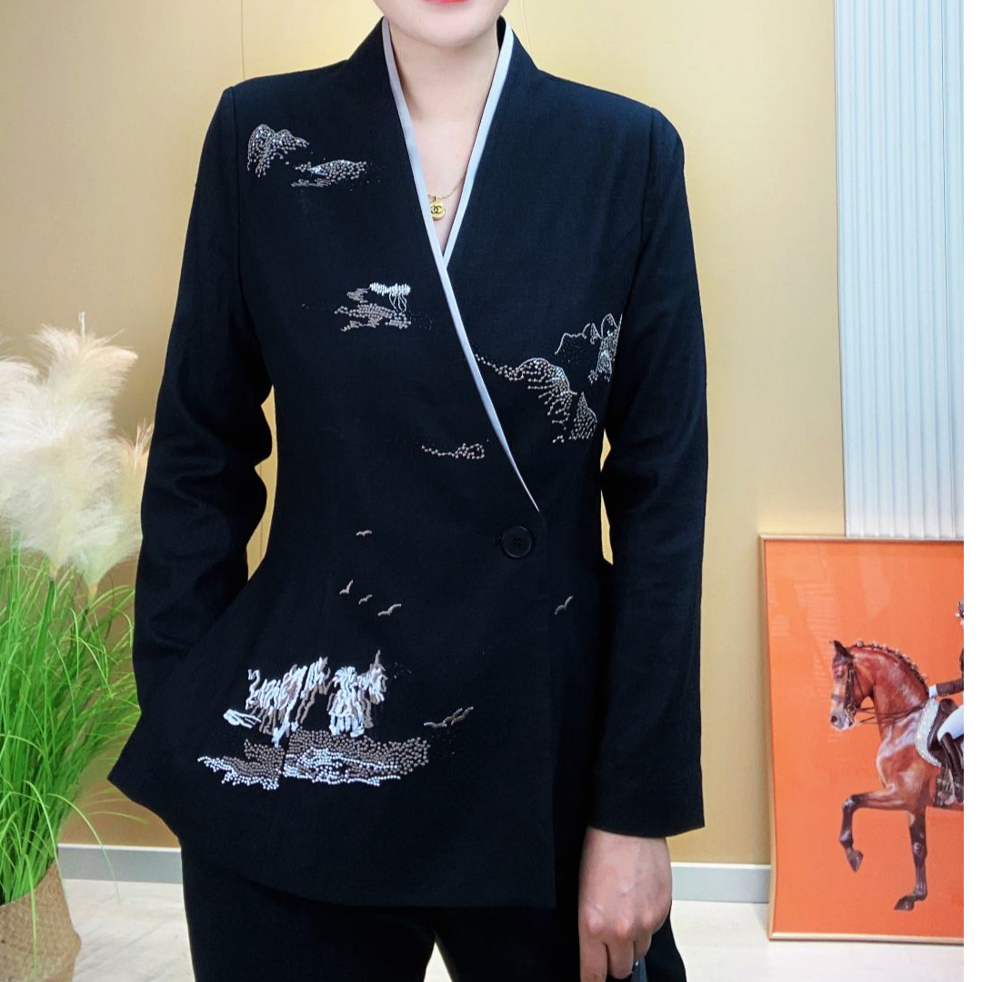 复古中式中国风气质长袖绣花上衣