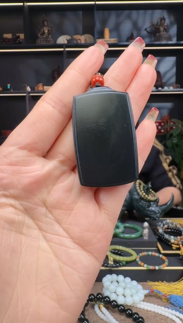 【闪购商品】和田玉-未镶嵌塔青无事牌挂件