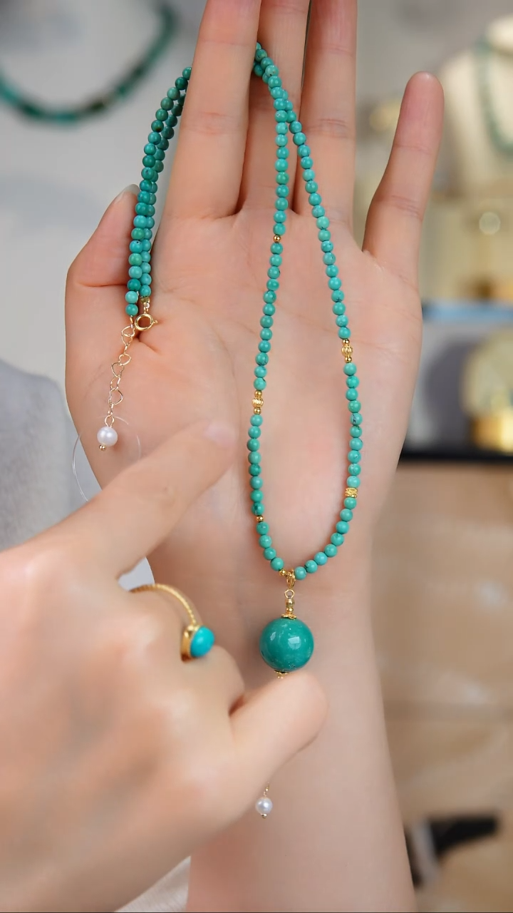 银S925镀金镶嵌绿松石项链多样性发货