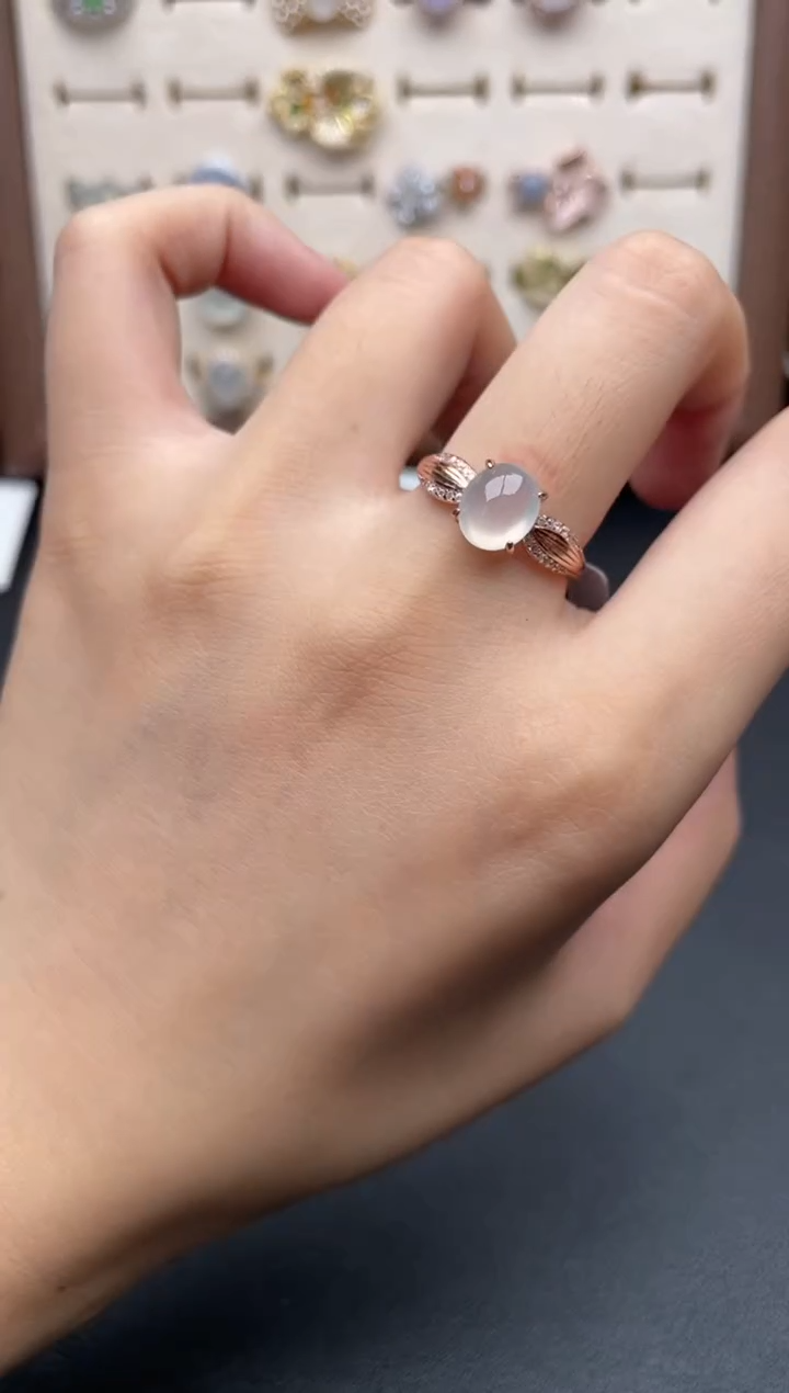 翡翠戒指银S925镶嵌一物一证一礼盒