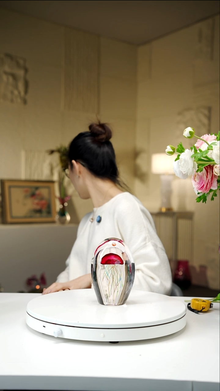 手工艺品琉璃高*金红色水母摆件