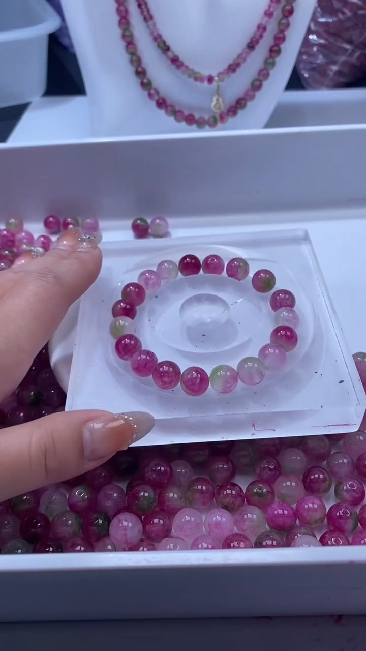 颈饰未镶嵌水晶W1780西瓜碧玺10mm*7颗