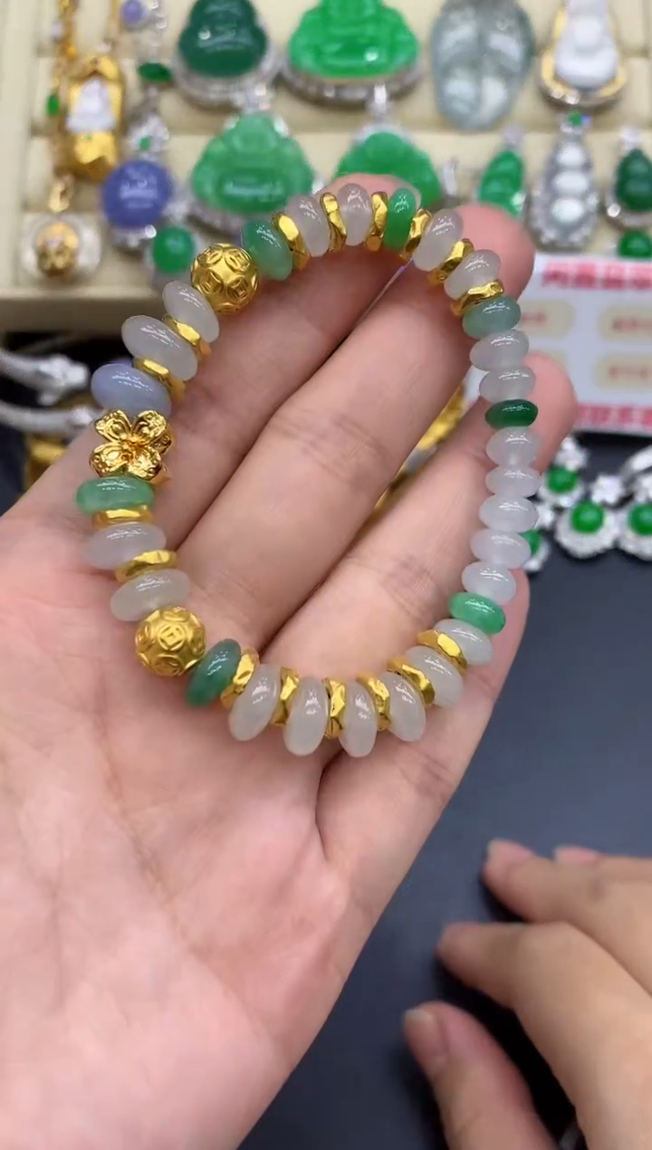 足金镶嵌手链翡翠268-中国好珍宝