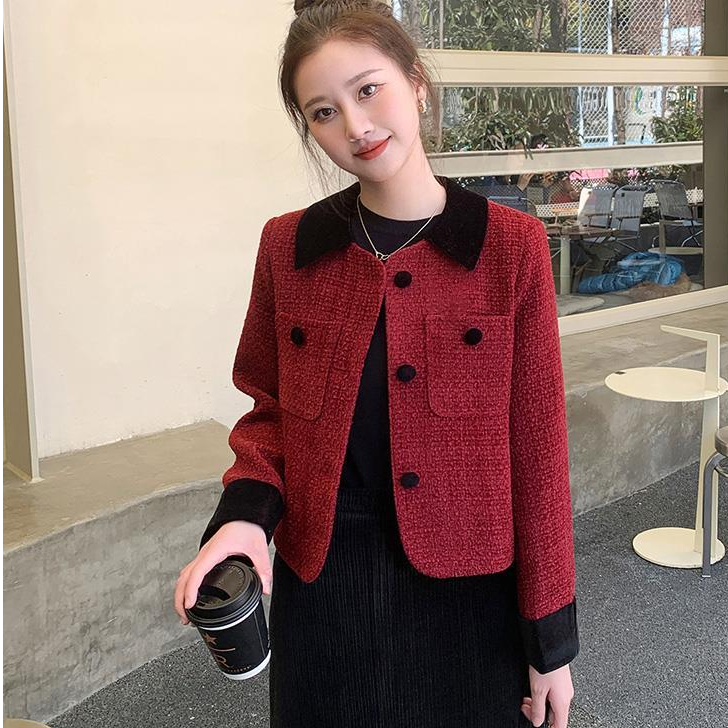 【当天发+运费险】夹棉法式小香风外套女气质名媛红色时尚款RO320